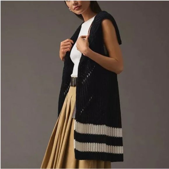 Anthropologie Sweaters - Anthropologie Maeve Cardigan NWT Sleeveless Black White Duster XS/S